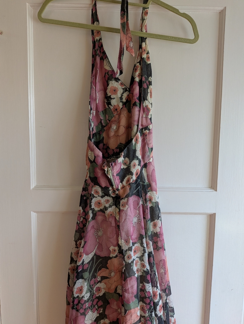 Vintage 70s Floral Halter Maxi Dress in Pink and Green - Picture 7 of 9